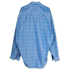 Balenciaga-Balenciaga Stripe Logo Button Down Shirt in Light Blue Cotton-Blue,Light blue