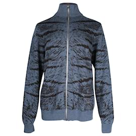 Louis Vuitton-Cardigan con zip frontale con stampa animalier Louis Vuitton in lana blu-Altro