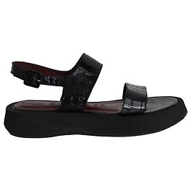 Staud Nicky Sandals in Black Croc-Effect Leather Black
