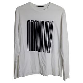 Top a maniche lunghe con codice a barre Alexander Wang in cotone bianco Altro