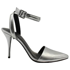 Alexander Wang-Alexander Wang Ankle Strap Metallic Pumps in Silver Patent Leather-Silvery,Metallic