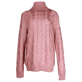 Tod's-Tod's Cable-Knit Turtleneck Sweater in Pink Merino Wool-Other