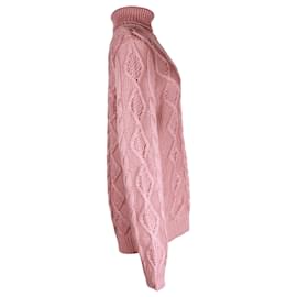 Tod's-Suéter de cuello alto de punto de cable de Tod's en lana de merino rosa-Otro