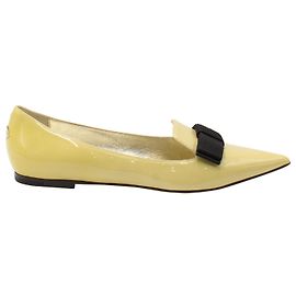 Jimmy Choo Gala Bow Pointed Flats in Yellow Patent Leather Yellow