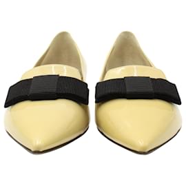 Jimmy Choo-Jimmy Choo Gala Bow Pointed Flats in Yellow Patent Leather-Yellow