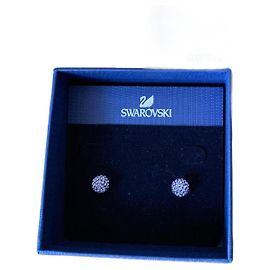 orecchini a bottone SWAROVSKI con cristalli viola a forma rotonda vintage Argento Porpora Prugna Silver hardware Viola scuro