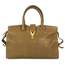 Yves Saint Laurent-Yves Saint Laurent YSL Cabas Chyc Brown Elephant Leather Satchel Shopper Handbag-Light brown