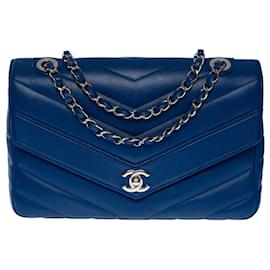 Chanel-Sac Chanel Timeless/Classic in Blue Leather - 101217-Blue