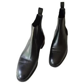 Santoni Black Leather Boots 43 Black