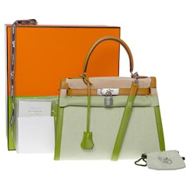 Hermès-Sac HERMES Kelly 28 en Toile Beige - 101219-Beige