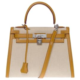 Hermès-Sac HERMES Kelly 28 en Toile Beige - 101219-Beige