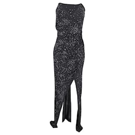 Balmain-Balmain-Kleid mit hohem Schlitz und Nieten aus schwarzer Viskose-Schwarz