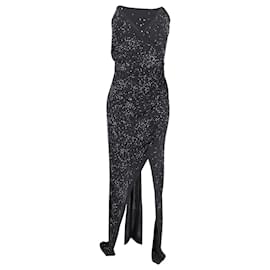 Balmain-Balmain Studded High Slit Gown in Black Viscose-Black