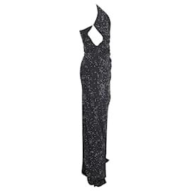 Balmain-Balmain Studded High Slit Gown in Black Viscose-Black