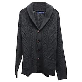 Polo Ralph Lauren-Polo Ralph Lauren Shawl Collar Cable Knit Cardigan in Black Wool-Black