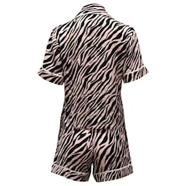 Autre Marque-Olivia Von Halle Millicent Zebra-Print Pajama Set in Pink Silk-Other