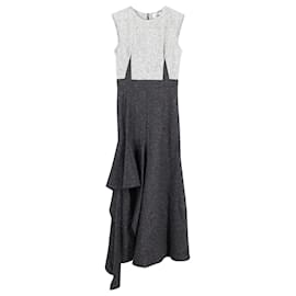 Alexander Mcqueen-Alexander McQueen Donegal Drape Midi Dress in Black and Grey Wool -Multiple colors