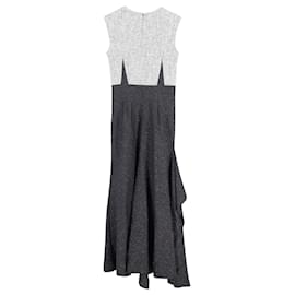Alexander Mcqueen-Alexander McQueen Donegal Drape Midi Dress in Black and Grey Wool -Multiple colors