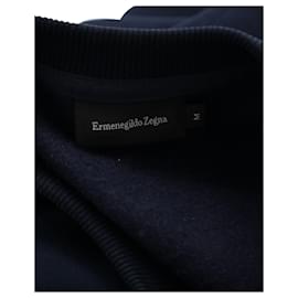 Ermenegildo Zegna-Ermenegildo Zegna Crewneck Sweater in Navy Blue Cotton-Blue,Navy blue