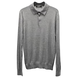 Ermenegildo Zegna-Ermenegildo Zegna Long Sleeve Polo Shirt in Grey Cashmere-Grey