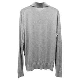 Ermenegildo Zegna-Ermenegildo Zegna Long Sleeve Polo Shirt in Grey Cashmere-Grey