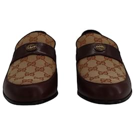 Gucci-Mocasines de lona revestida con monograma estampado Gucci en cuero marrón-Otro