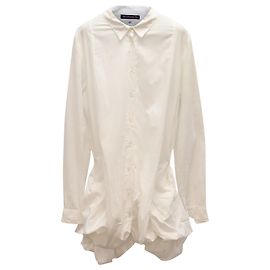 Ann Demeulemeester Button Front Ruffled Mini Dress in White Cotton  White