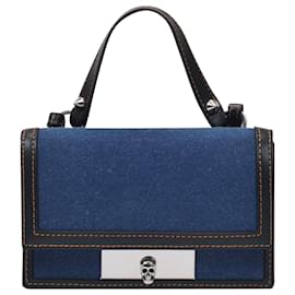Alexander Mcqueen-Skull Lock Small Bag in Blue Canvas-Blue