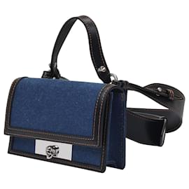 Alexander Mcqueen-Skull Lock Small Bag in Blue Canvas-Blue
