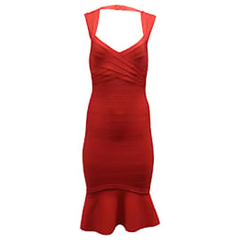 Herve Leger-Herve Leger Sky Sweetheart Flare Bodycon Dress in Red Rayon-Red