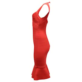 Herve Leger-Herve Leger Sky Sweetheart Flare Bodycon Dress in Red Rayon-Red