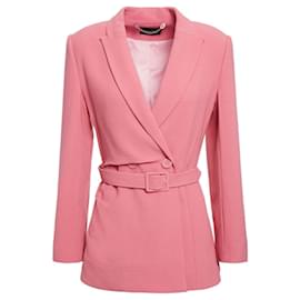 Autre Marque-Saloni Maxima Double-Breasted Belted Crepe Blazer in Pink Viscose-Pink
