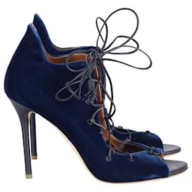 Autre Marque-Malone Souliers Savannah Lace-Up Sandals in Midnight Navy Blue Velvet-Navy blue