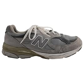 New Balance-Novo balanço 990V3 Made in USA Tênis em Sintético Branco Cinza-Cinza