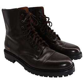 Autre Marque-Common Projects Lace Up Combat Boots in Brown Leather-Brown