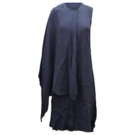 Adam Lippes-Adam Lippes Cape-Kleid aus marineblauer Viskose-Marineblau