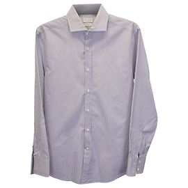 Brunello Cucinelli Camicia italiana a righe in cotone bianco e blu Altro