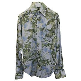 Tom Ford Camicia Fluid Fit con Stampa Floreale Vintage in Lyocell Blu e Verde Altro Stampa python