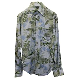 Tom Ford-Tom Ford Camicia Fluid Fit con Stampa Floreale Vintage in Lyocell Blu e Verde-Altro