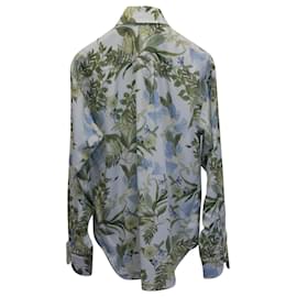 Tom Ford-Tom Ford Camicia Fluid Fit con Stampa Floreale Vintage in Lyocell Blu e Verde-Altro