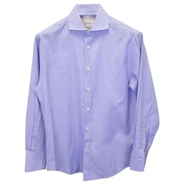 Brunello Cucinelli-Brunello Cucinelli Camisa de corte slim a rayas en algodón azul-Otro