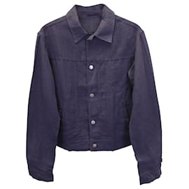 Prada-Prada Button-Front Jacket in Blue Linen-Navy blue