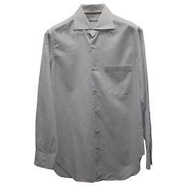 Gestreiftes klassisches Button-Down-Hemd von Loro Piana aus weißer Baumwolle Weiß
