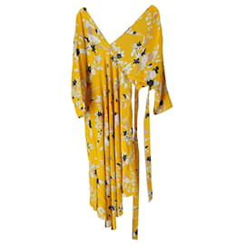 Diane Von Furstenberg-Diane Von Furstenberg Floral Print Wrap Dress in Yellow Silk-Yellow