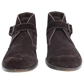 Bottega Veneta-Bottega Veneta Buckled Ankle Boots in Brown Suede-Brown
