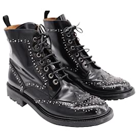 Church's-Church’s Angelina Black Studded Ankle Boots in Black Leather-Black