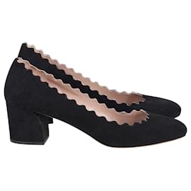 Chloé-Sapatos Lauren com recortes Chloe em camurça preta-Preto