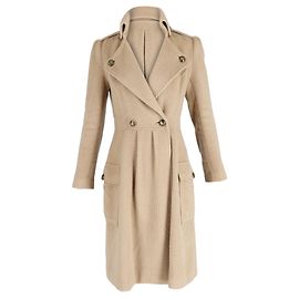 Diane Von Furstenberg Knee Length Coat in Beige Alpaca Wool Beige