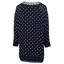 Diane Von Furstenberg-Diane Von Furstenberg Taja Pearl Mini Dress in Navy Blue Polyester-Navy blue