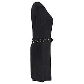 Moschino-Moschino Mini abito con cintura e fiocco borchiato in poliestere nero-Nero